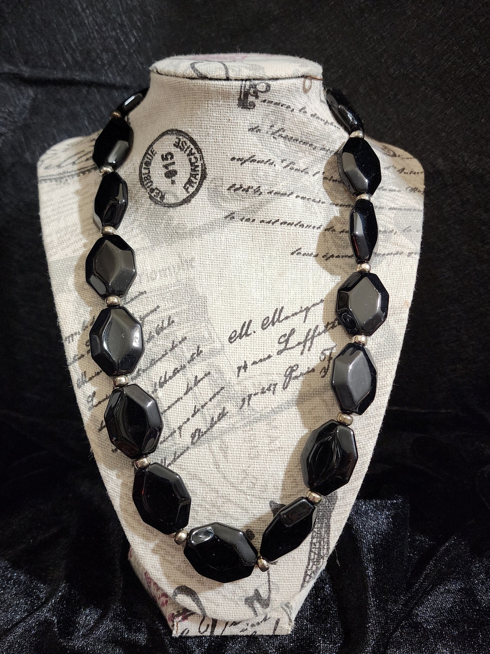 Elegant vintage necklace of black faceted beads- Women Jewelry